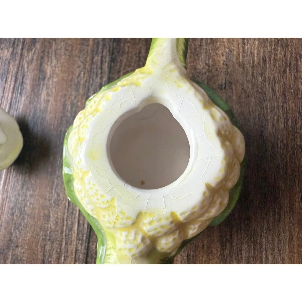 Miniature Cauliflower Ceramic Teapot Green and Cream Vegetable Novelty Decor
